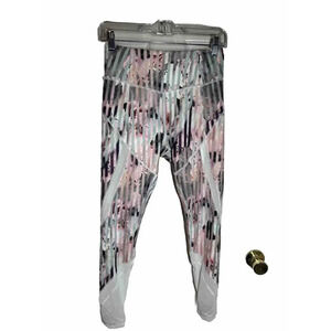 CALIA White Pink Floral Print Mesh Cutout Leggings Size by Measurement.